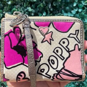 Coach Vintage Sateen Poppy Zip Wallet Has zipper pull Poppy Charm